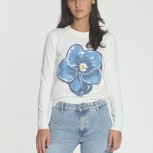 LABEL + thread Fiona Flower Crewneck Sweater Cotton White S $225